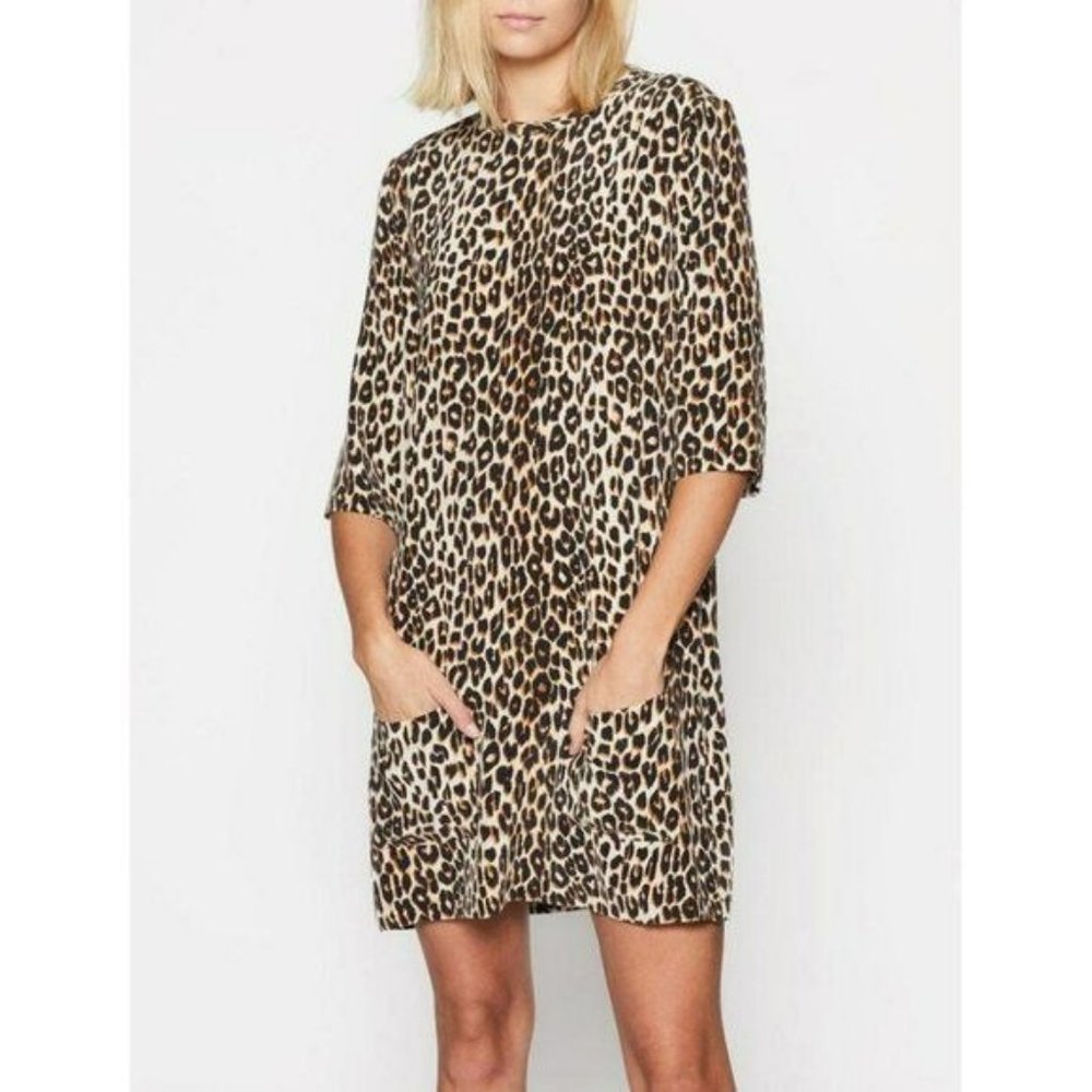 Equipment Aubrey Three Quarter Sleeve Printed Silk Shift Dress Size Small